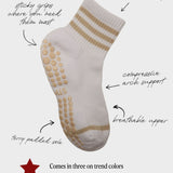 Sporty Chic Quarter Crew Grip Sock - Creamy Beige/White