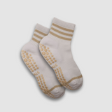 Sporty Chic Quarter Crew Grip Sock - Creamy Beige/White