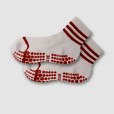 Sporty Chic Quarter Crew Grip Sock - Red Wine/White