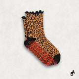 Leopard Print Quarter Crew Grip Sock
