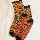 Leopard Print Quarter Crew Grip Sock