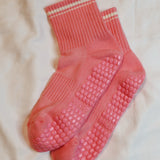 Cozy Pink Quarter Crew Grip Sock